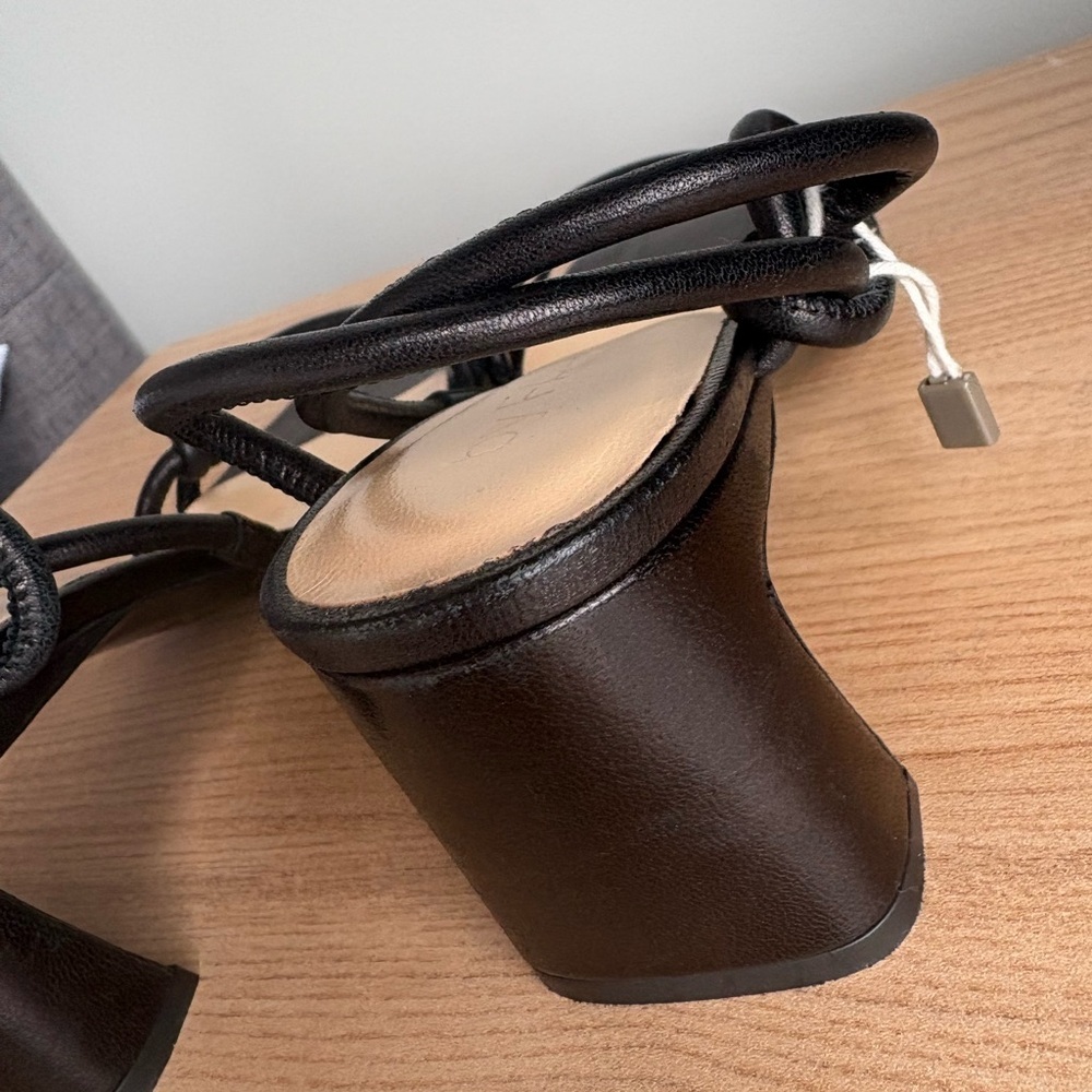 By Far Charlie Black Leather Knot Sandals Size 36 Square Toe 2.5” Heel - Picture 6 of 15